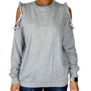 Alison Andrews Cold Shoulder Ruffle Size Medium Light Grey